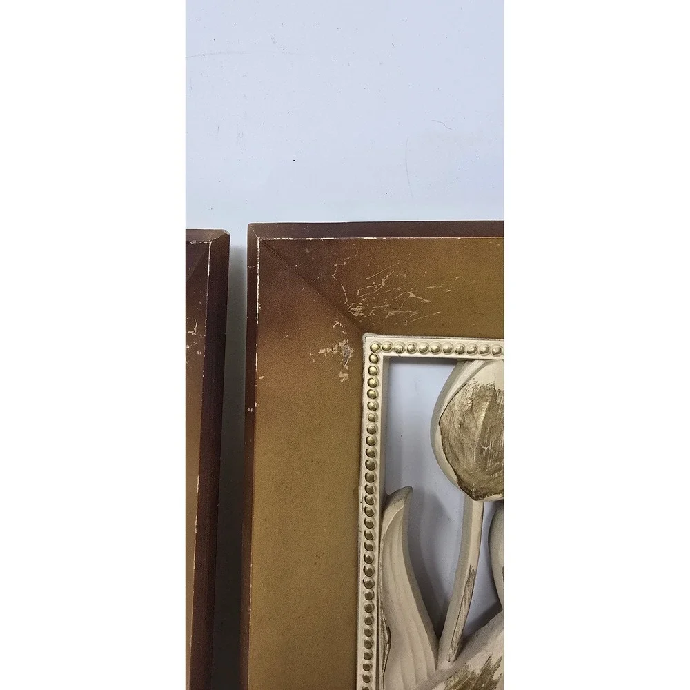 Vtg Syroco Hollywood Regency wall hanging plaques set of 2 flower mid century